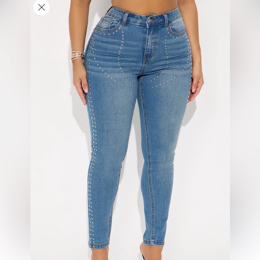 NWT Fashion Nova Light Blue Studded Skinny Jeans